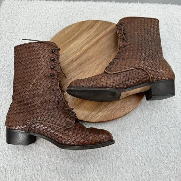 J. Peterman Boots Womens 7.5 Brown Leather Weaved Granny Victorian Academia - Picture 11 of 16